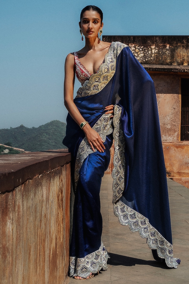 Purple Silk Zardosi Hand Embroidered Bridal Saree Set by Jayanti Reddy at Pernia's Pop Up Shop