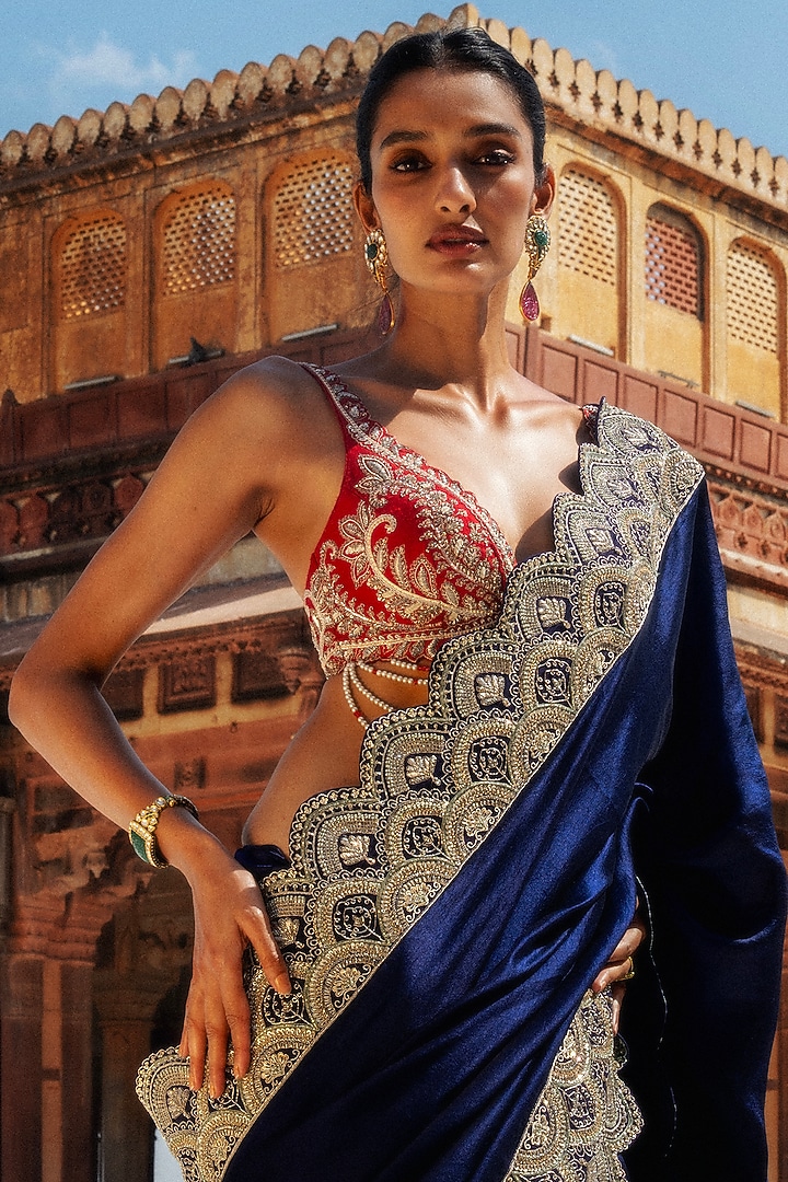 Purple Silk Zardosi Hand Embroidered Bridal Saree Set by Jayanti Reddy at Pernia's Pop Up Shop