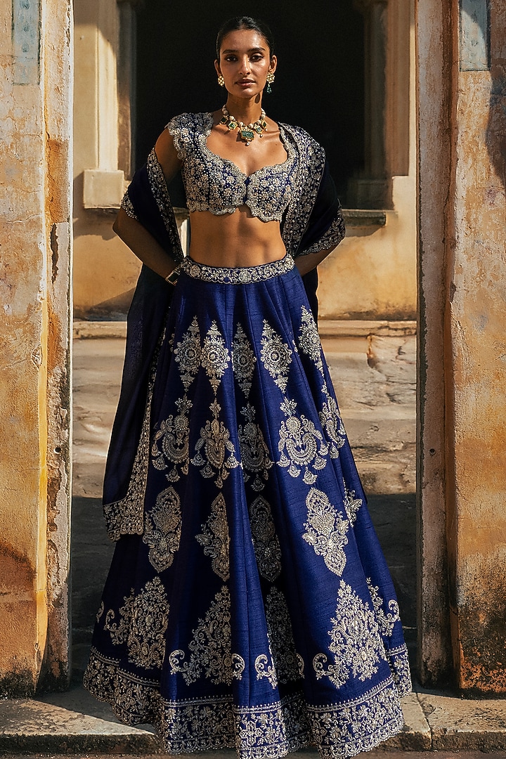 Purple Raw Silk Hand Embroidered Bridal Lehenga Set by Jayanti Reddy at Pernia's Pop Up Shop