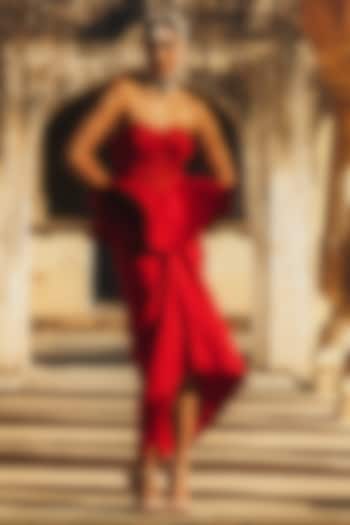 Red Silk Wrapped Skirt Set by Jayanti Reddy at Pernia's Pop Up Shop