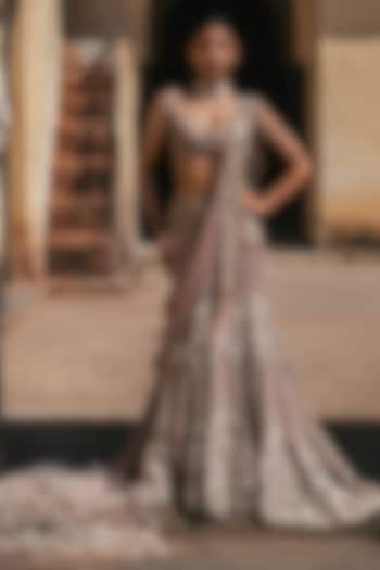Pastel Pink Net Hand Embroidered Bridal Lehenga Set by Jayanti Reddy at Pernia's Pop Up Shop