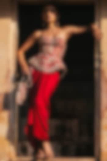 Pink Raw Silk Wrapped Skirt Set by Jayanti Reddy at Pernia's Pop Up Shop