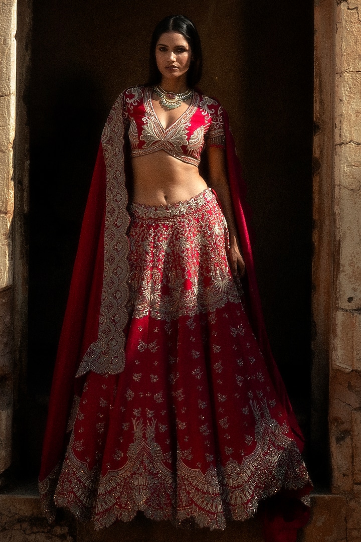 Pink Raw Silk Hand Embroidered Bridal Lehenga Set by Jayanti Reddy at Pernia's Pop Up Shop