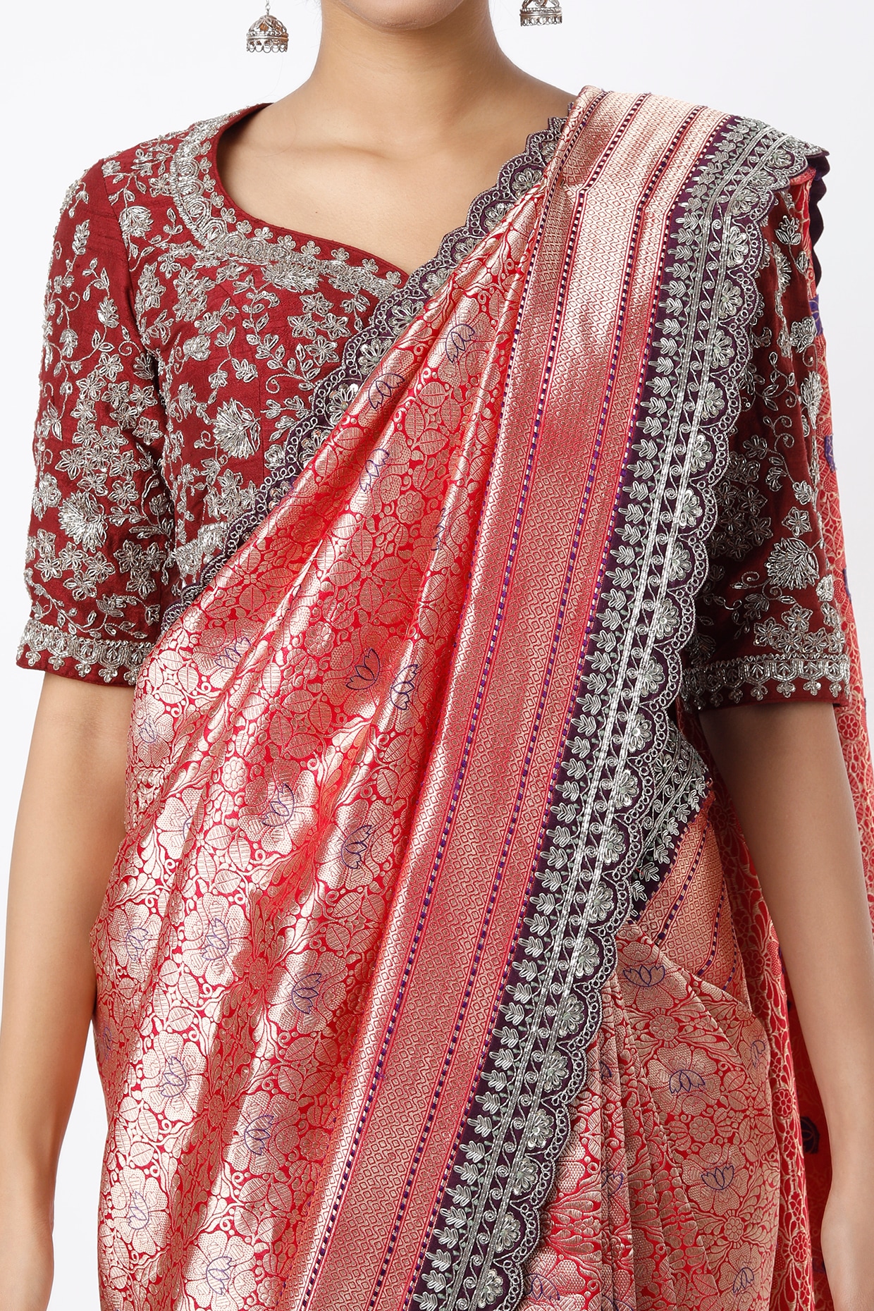 Buy Red Silk Georgette Embroidered Zari Work Woven Saree With Blouse For  Women by Ranian Online at Aza Fashions.