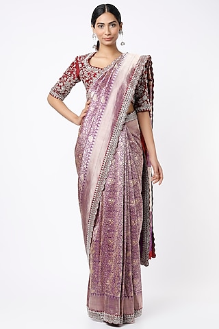 Purple Banarasi Saree Set by Jayanti Reddy