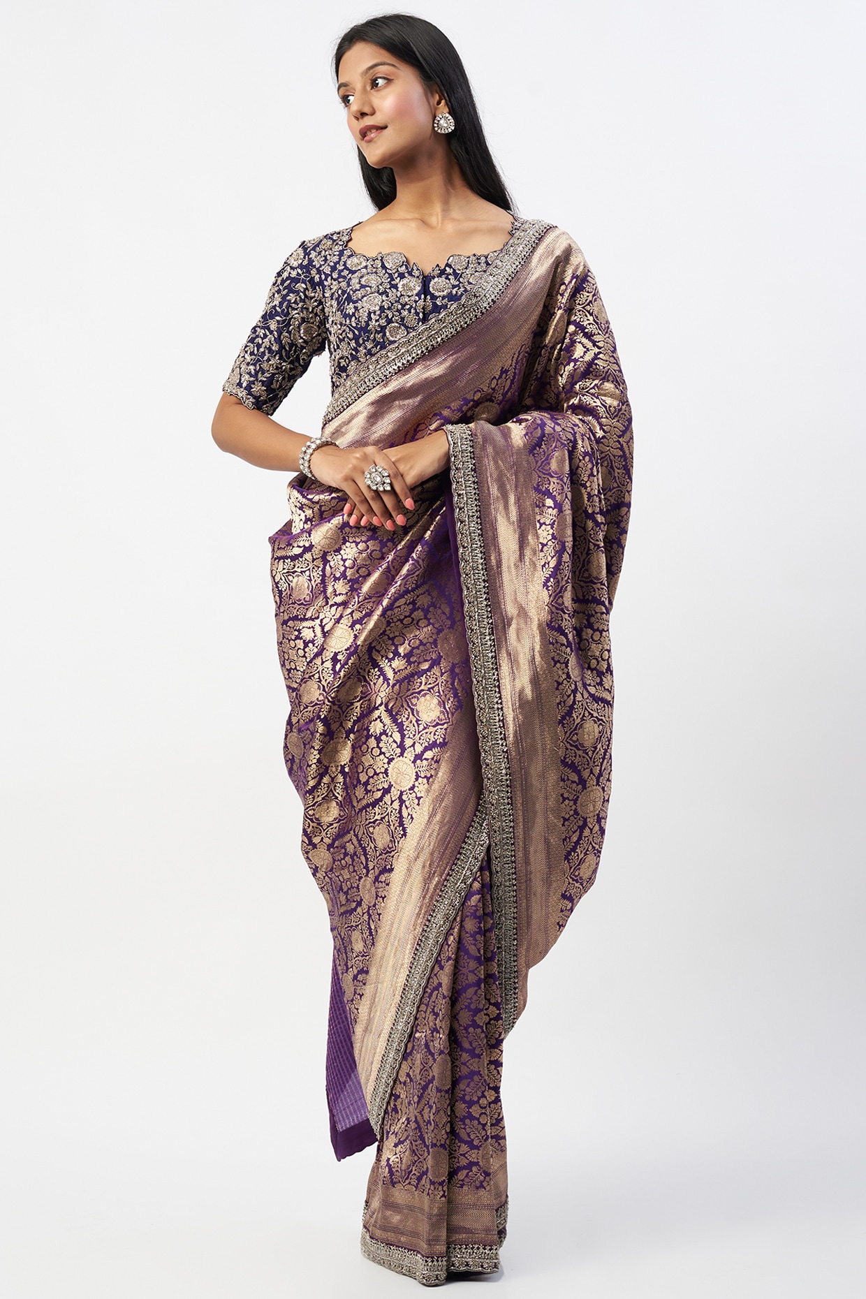 Shop Purple Tussar Banarasi Saree Online in USA with Antique Zari Buta –  Pure Elegance