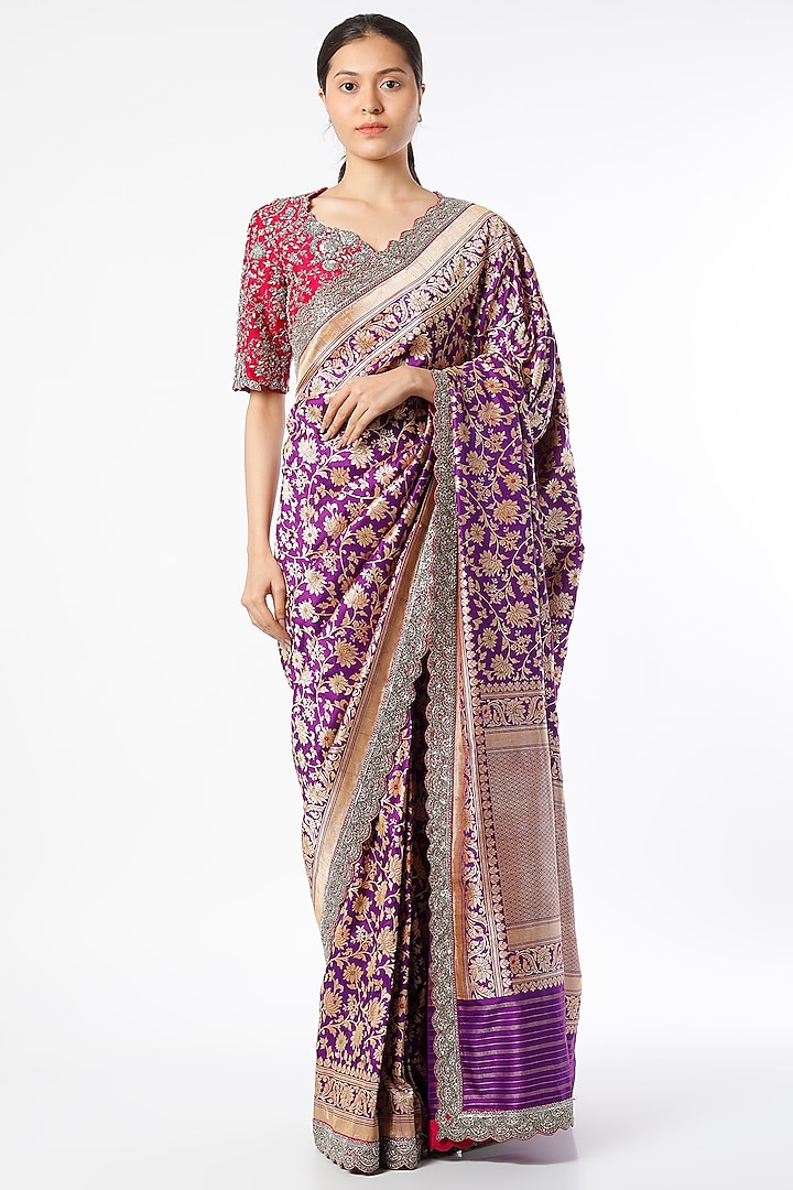 Purple Banarasi Saree Set by Jayanti Reddy at Pernia's Pop Up Shop