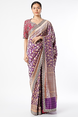 Buy Lavender Purple Saree In Dola Silk With Silver Zari Floral Jaal KALKI  Fashion India
