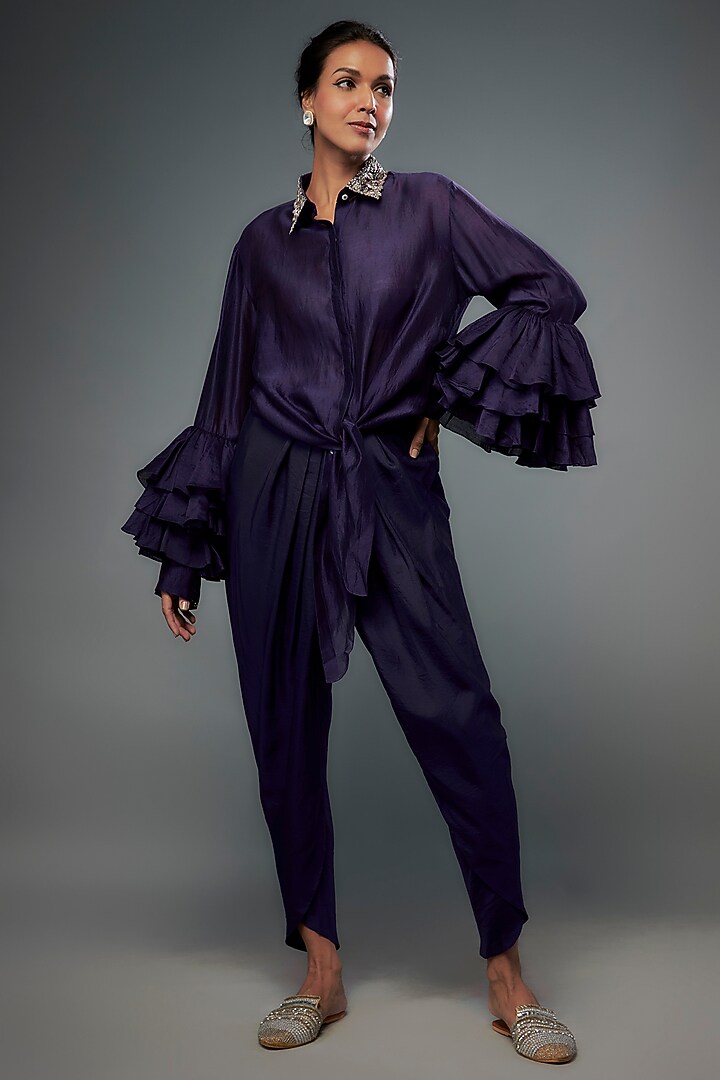 Purple Silk Dhoti Set by Jayanti Reddy at Pernia's Pop Up Shop
