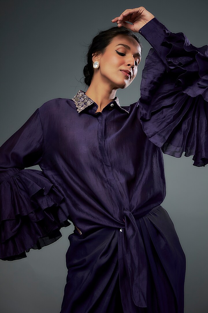Purple Silk Dhoti Set by Jayanti Reddy at Pernia's Pop Up Shop