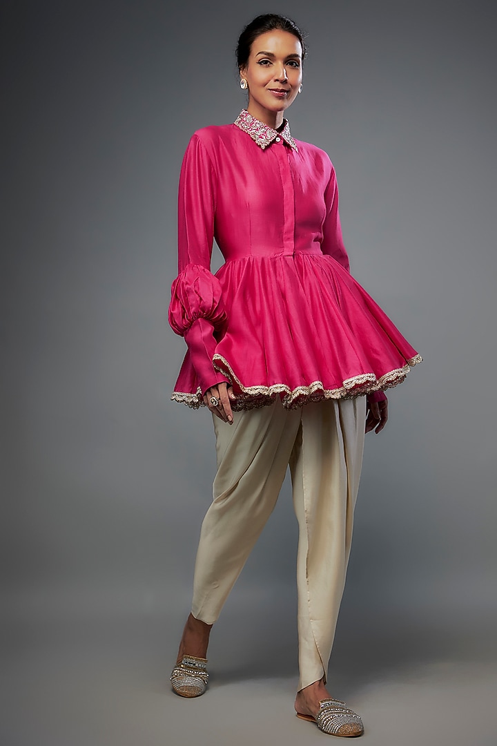 Beige Silk Dhoti Set by Jayanti Reddy at Pernia's Pop Up Shop