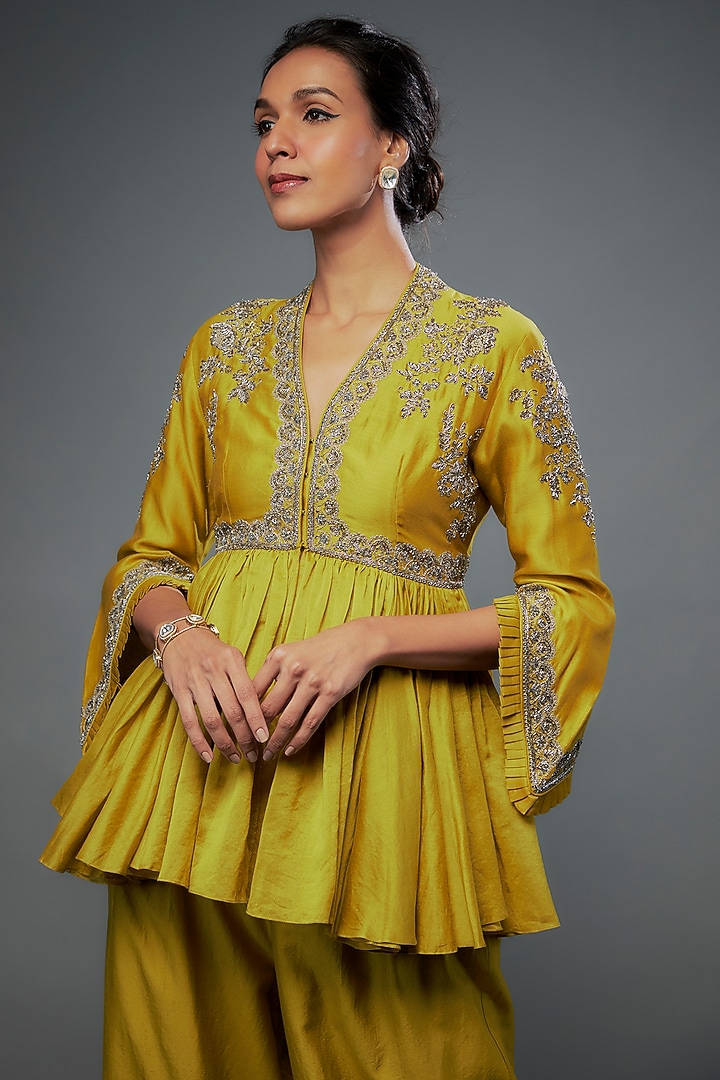 Yellow Silk Palazzo Pant Set by Jayanti Reddy at Pernia's Pop Up Shop