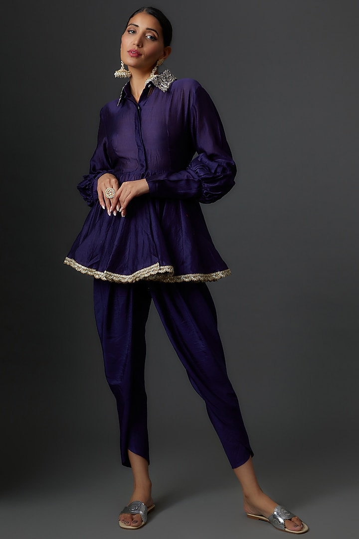Purple Silk Dhoti Set by Jayanti Reddy at Pernia's Pop Up Shop