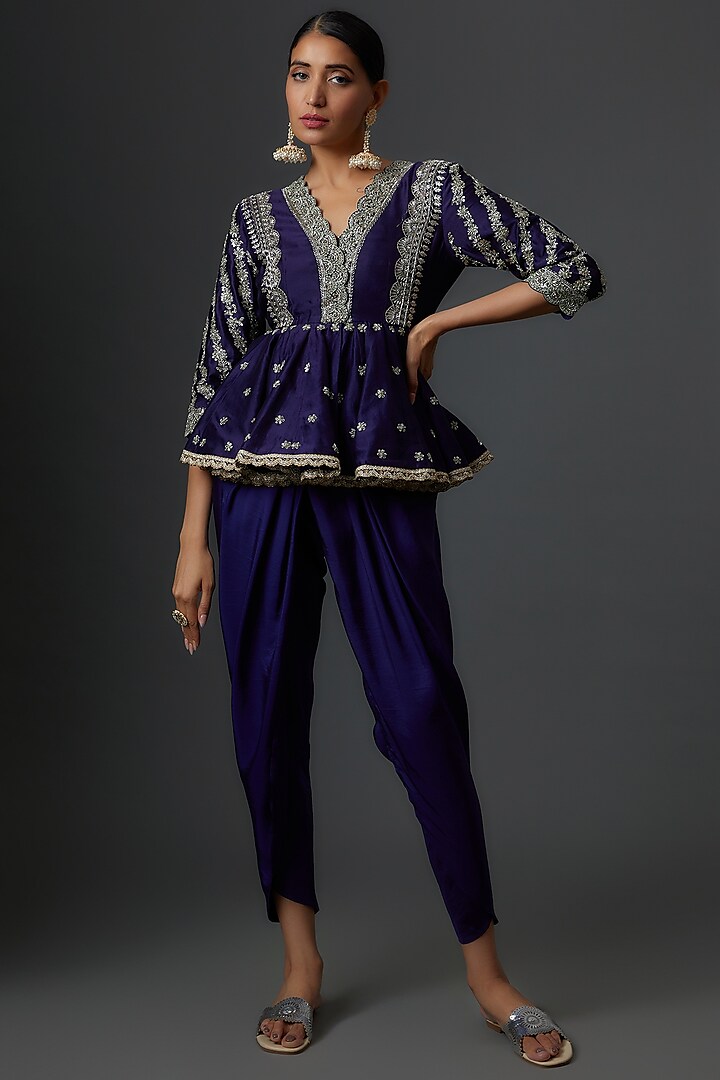 Purple Silk Dhoti Set by Jayanti Reddy