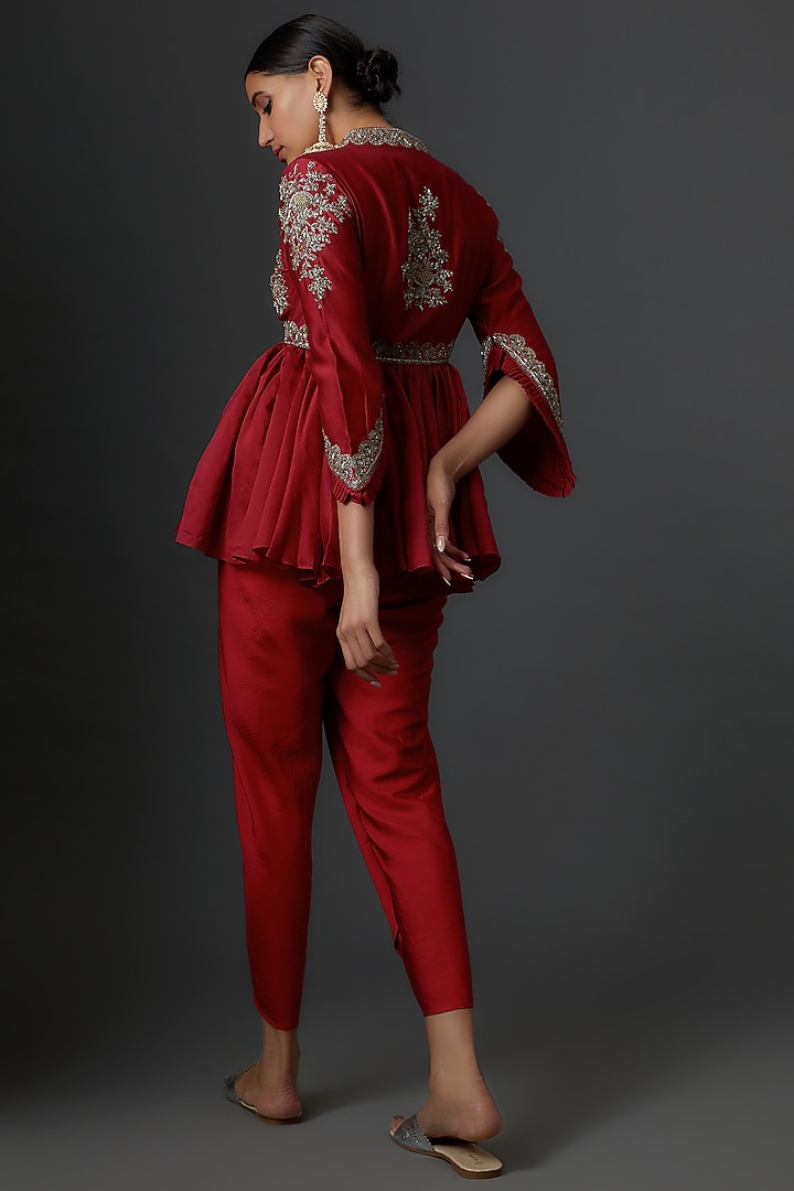 Red Silk Dhoti Set by Jayanti Reddy at Pernia's Pop Up Shop