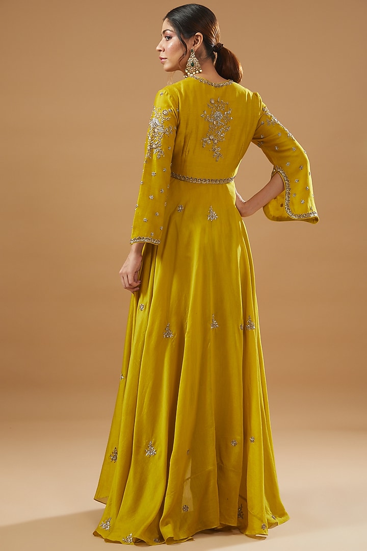 Mustard Yellow Silk Embroidered Tunic Set by Jayanti Reddy at Pernia's Pop Up Shop
