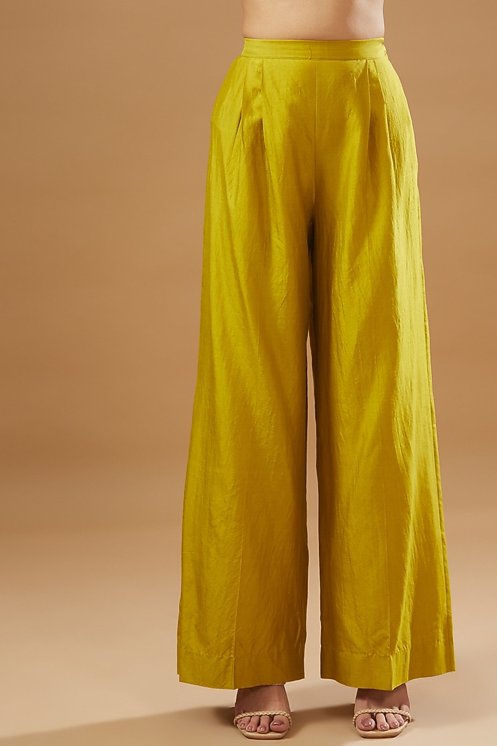 Mustard Yellow Silk Embroidered Tunic Set by Jayanti Reddy at Pernia's Pop Up Shop