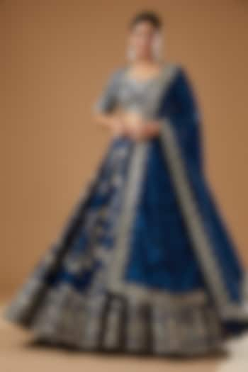 Navy Blue Silk Embroidered Lehenga Set by Jayanti Reddy