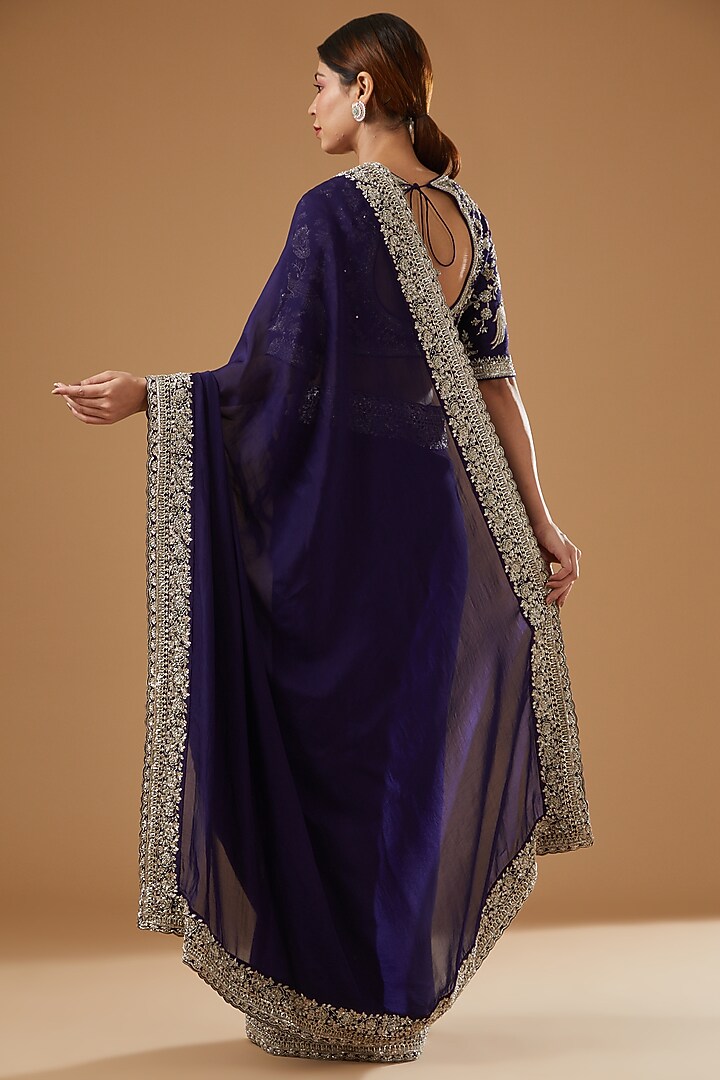 Purple Silk Embroidered Bridal Saree Set by Jayanti Reddy at Pernia's Pop Up Shop