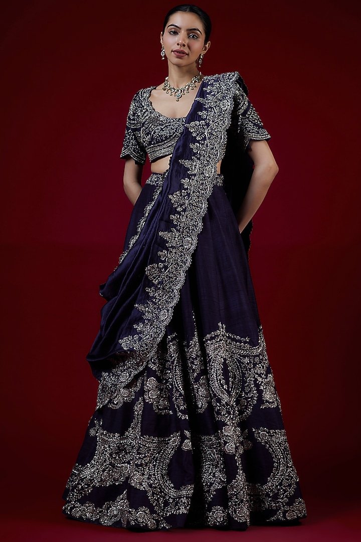 Purple Silk Zari Embroidered Bridal Lehenga Set by Jayanti Reddy at Pernia's Pop Up Shop