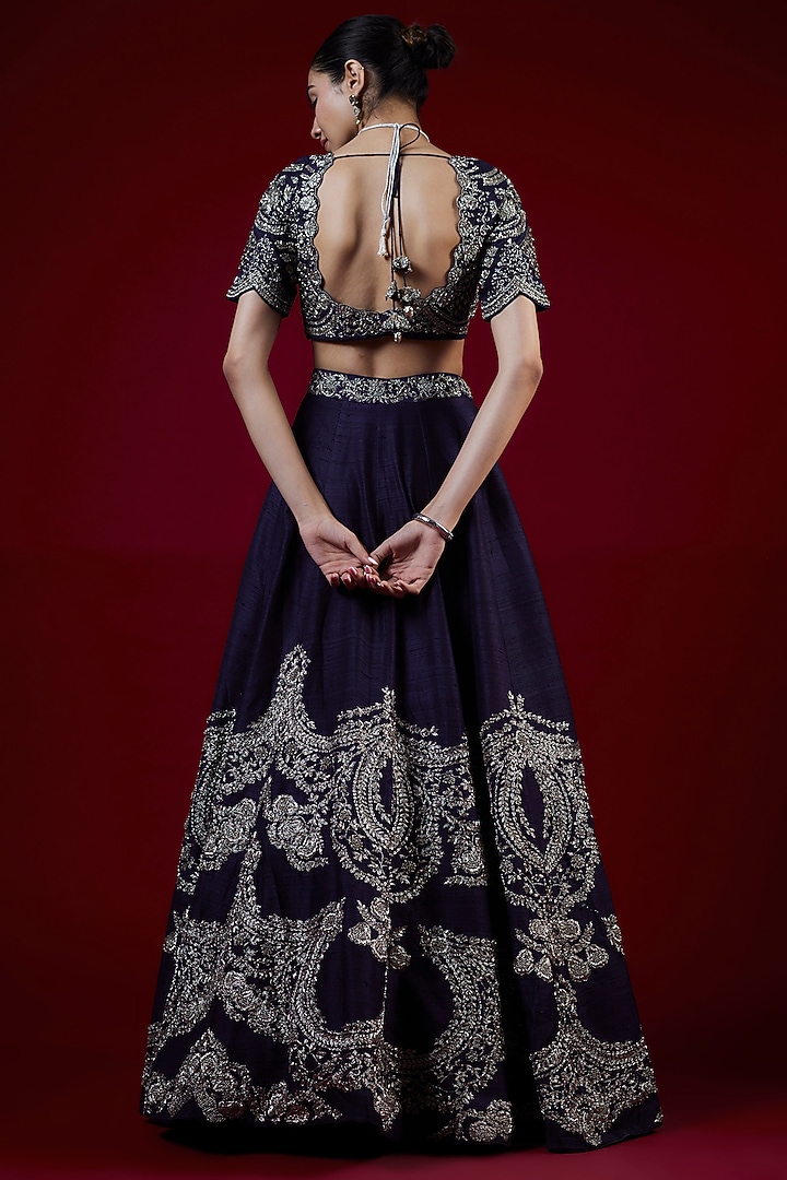 Purple Silk Zari Embroidered Bridal Lehenga Set by Jayanti Reddy at Pernia's Pop Up Shop