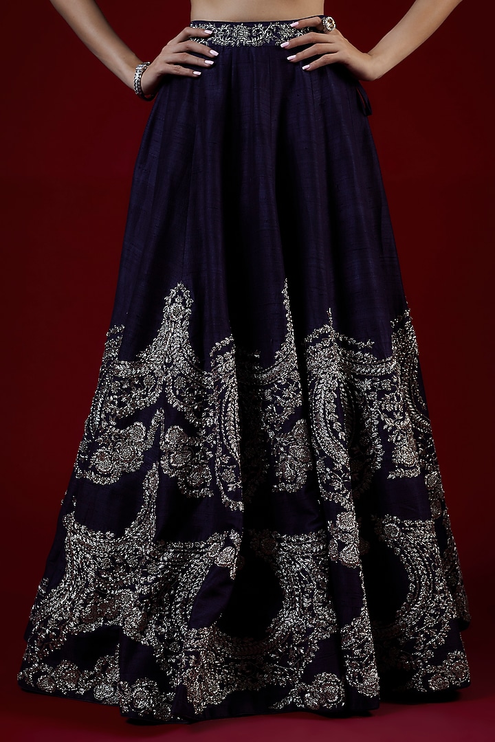 Purple Silk Zari Embroidered Bridal Lehenga Set by Jayanti Reddy at Pernia's Pop Up Shop