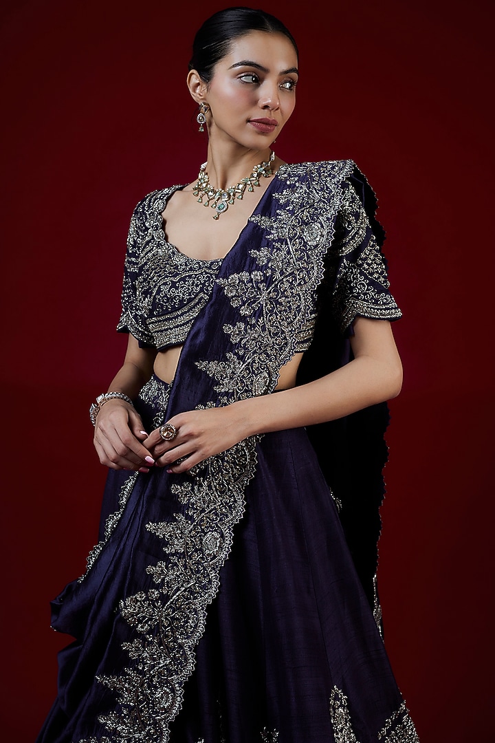 Purple Silk Zari Embroidered Bridal Lehenga Set by Jayanti Reddy at Pernia's Pop Up Shop