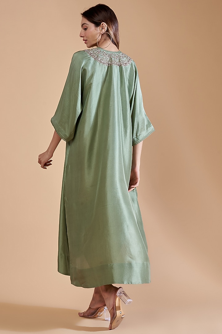 Mint Green Silk Embroidered Kaftan by Jayanti Reddy at Pernia's Pop Up Shop