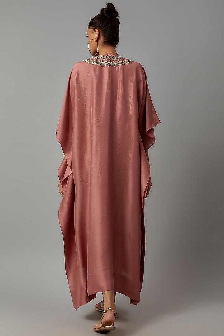 Peach Silk Embroidered Kaftan by Jayanti Reddy at Pernia's Pop Up Shop