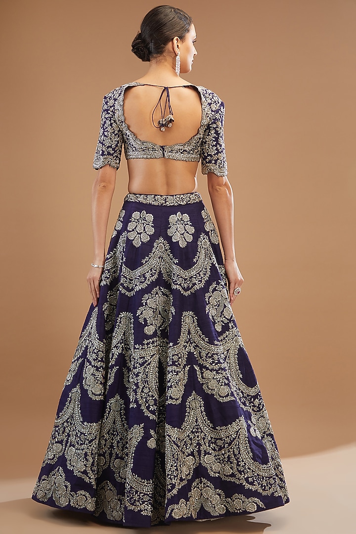 Purple Silk Embroidered Bridal Lehenga Set by Jayanti Reddy at Pernia's Pop Up Shop