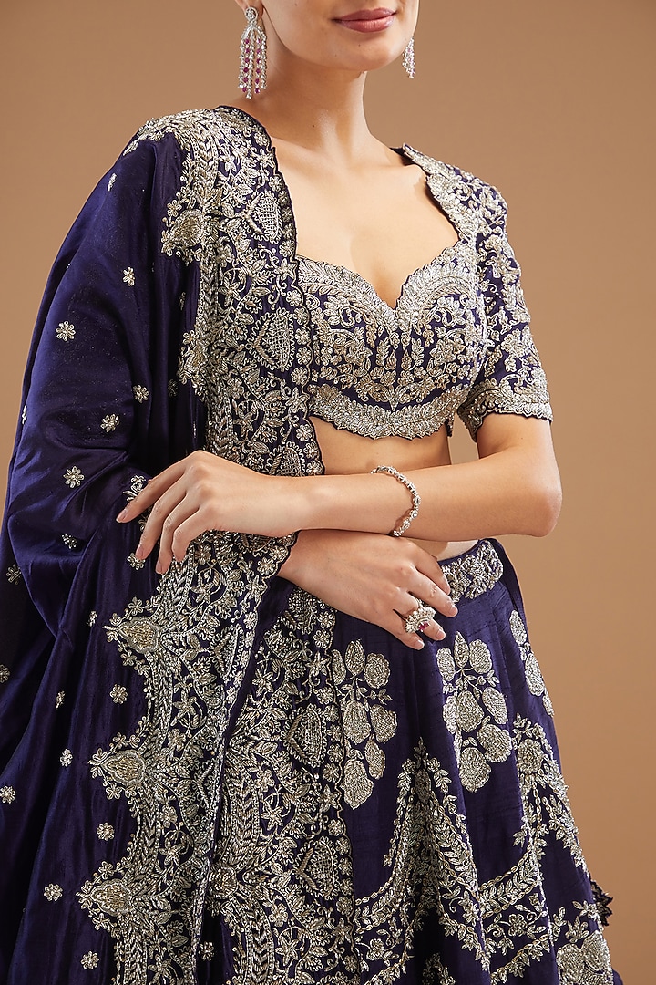 Purple Silk Embroidered Bridal Lehenga Set by Jayanti Reddy at Pernia's Pop Up Shop