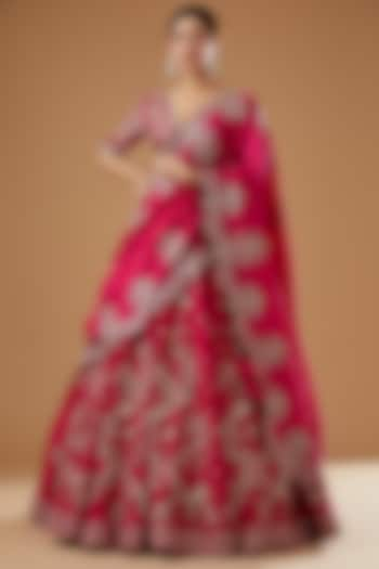 Pink Silk Embroidered Lehenga Set by Jayanti Reddy