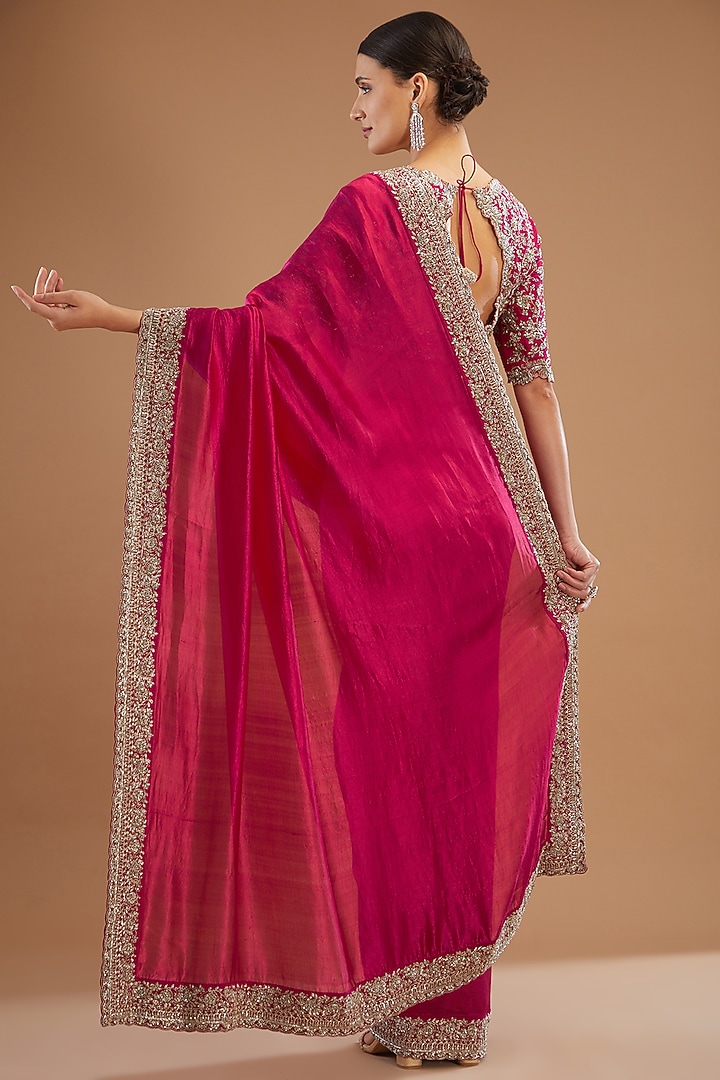 Pink Silk Embroidered Bridal Saree Set by Jayanti Reddy at Pernia's Pop Up Shop