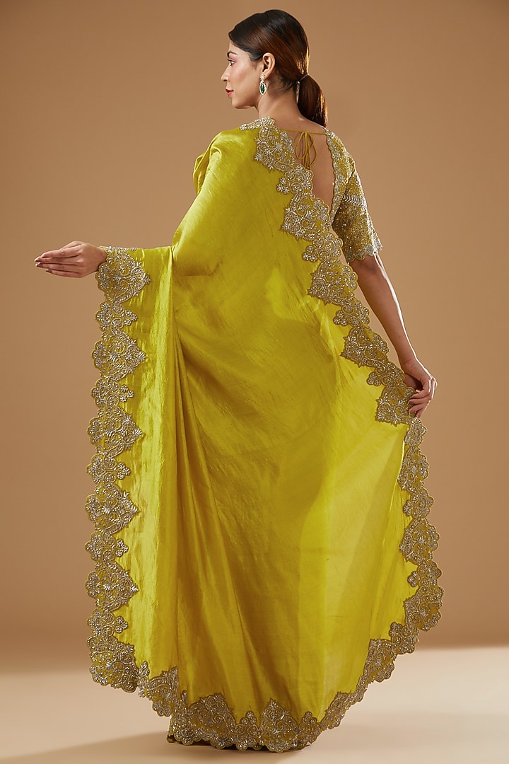 Mustard Silk Embroidered Bridal Saree Set by Jayanti Reddy at Pernia's Pop Up Shop