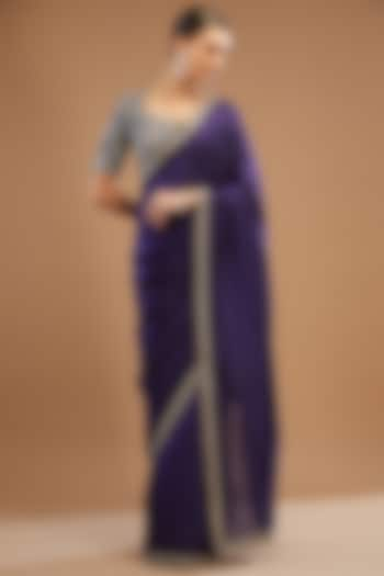 Purple Silk Embroidered Saree Set by Jayanti Reddy at Pernia's Pop Up Shop