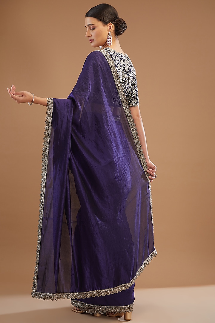 Purple Silk Embroidered Reception Saree Set by Jayanti Reddy at Pernia's Pop Up Shop