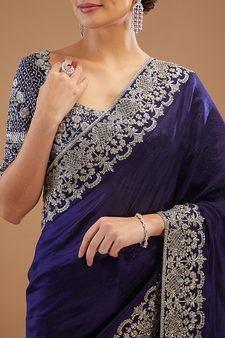 Purple Silk Embroidered Bridal Saree Set by Jayanti Reddy at Pernia's Pop Up Shop