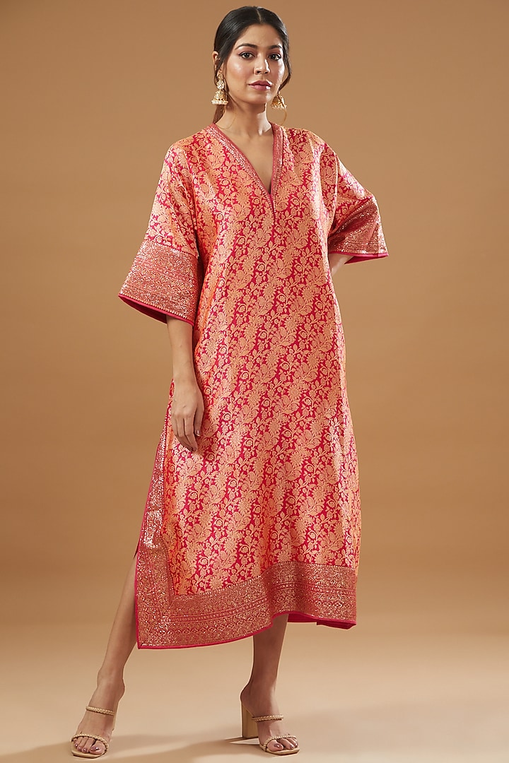 Rani Pink Banarasi Embroidered Kaftan by Jayanti Reddy at Pernia's Pop Up Shop