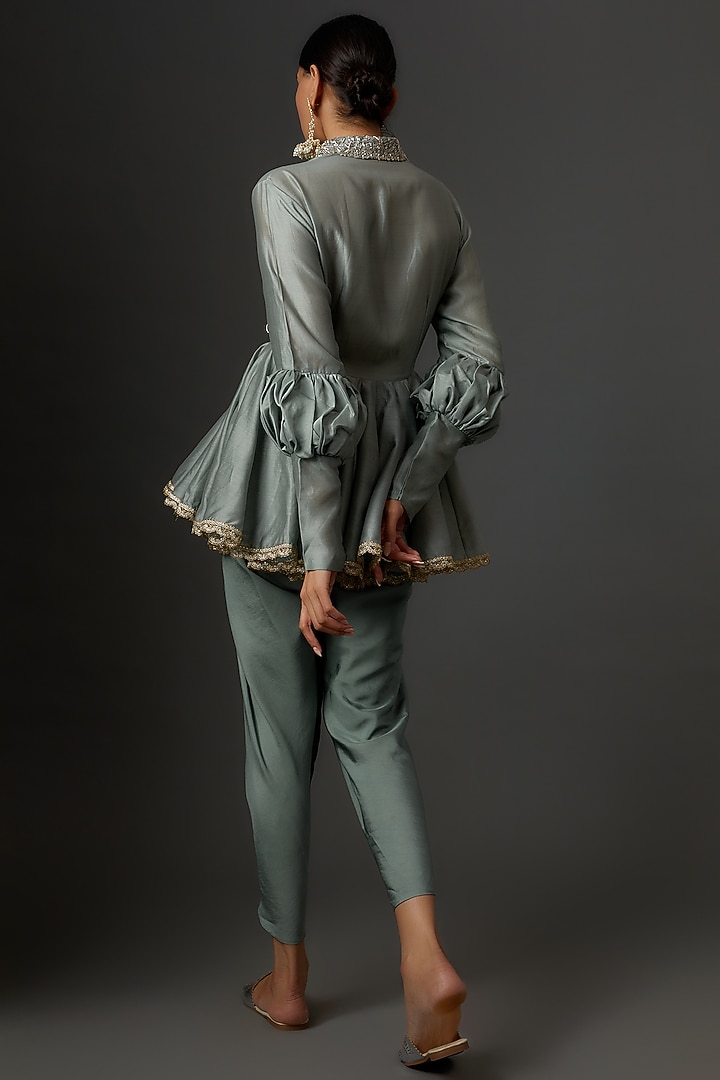 Tea Blue Silk Dhoti Set by Jayanti Reddy at Pernia's Pop Up Shop