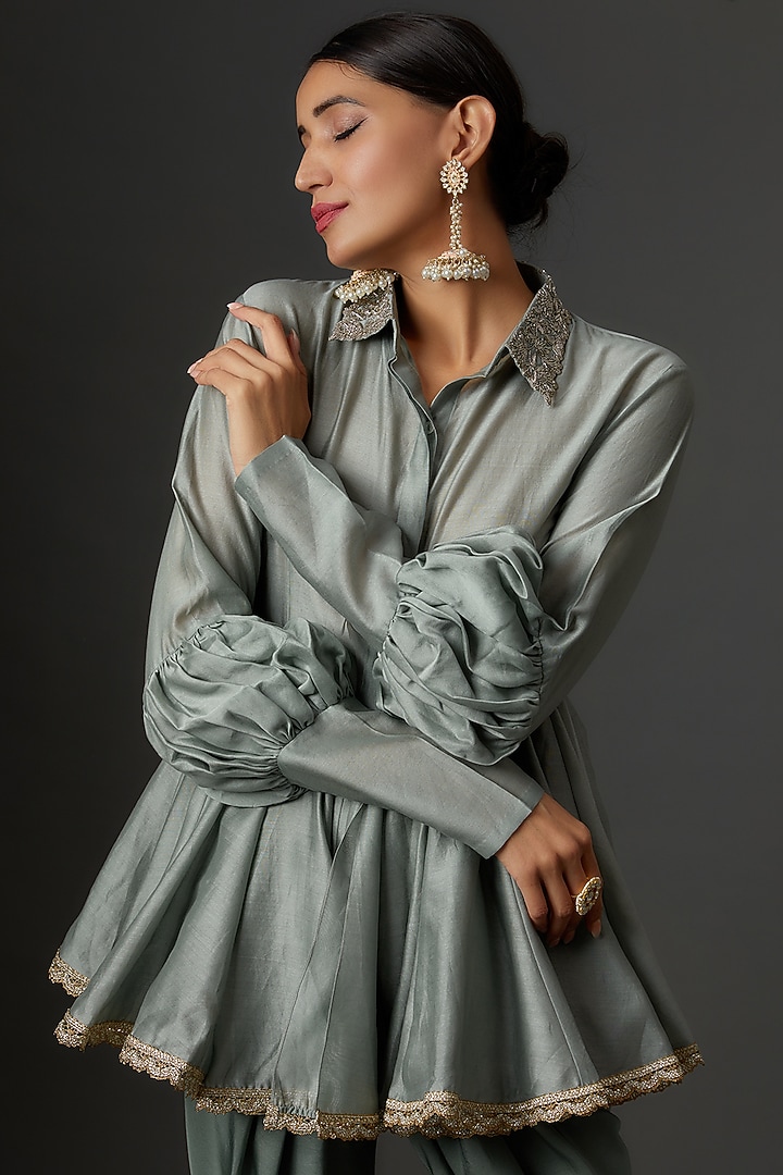 Tea Blue Silk Dhoti Set by Jayanti Reddy at Pernia's Pop Up Shop