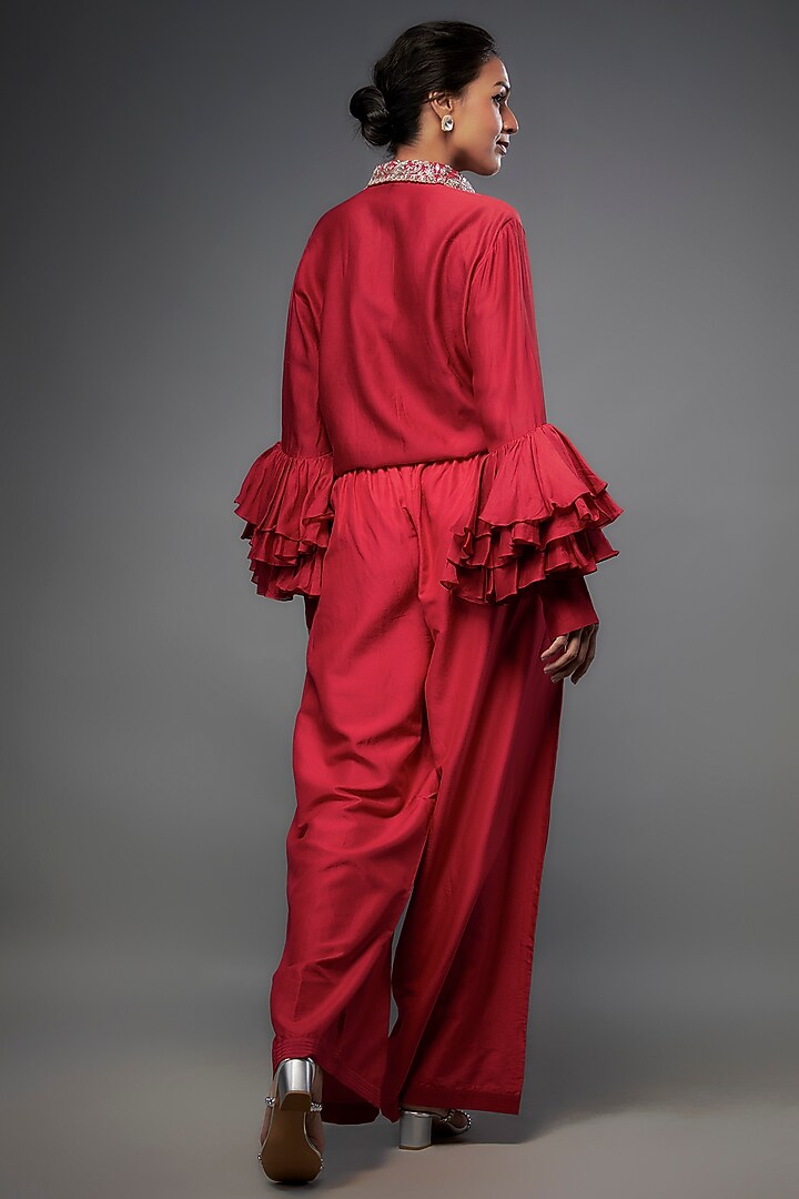 Red Silk Palazzo Pant Set by Jayanti Reddy at Pernia's Pop Up Shop