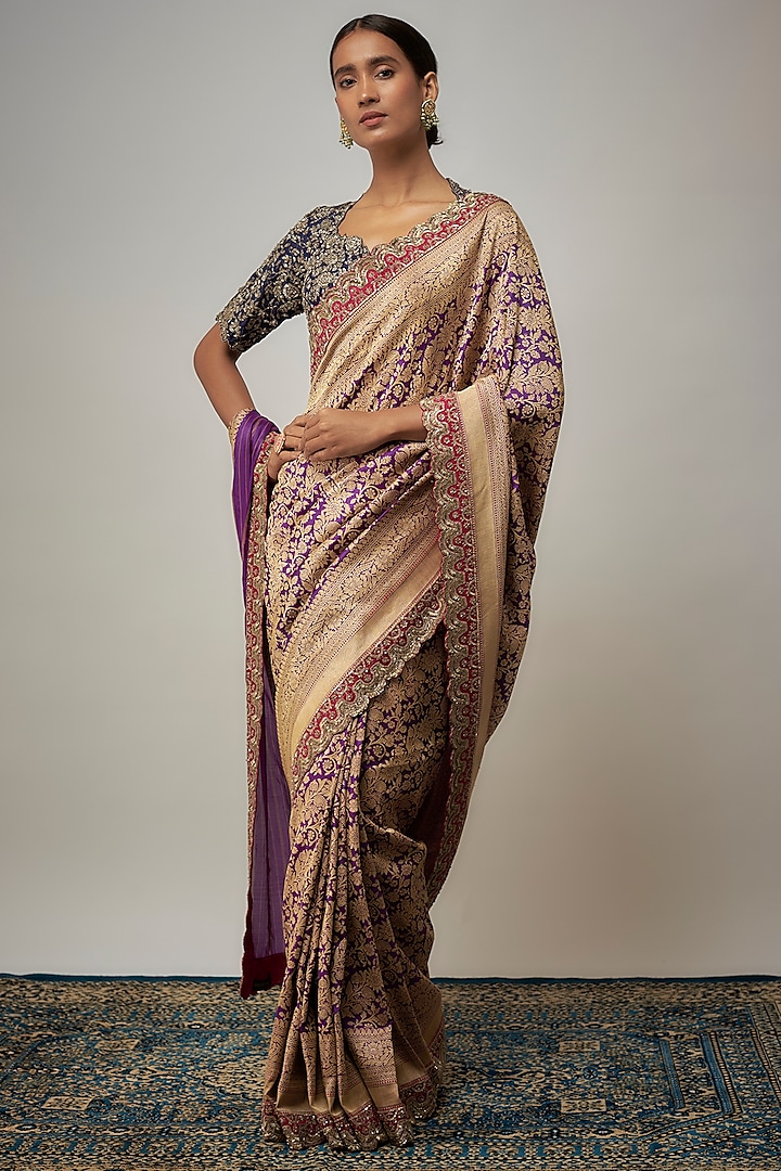 Purple Banarasi Bridal Saree Set by Jayanti Reddy at Pernia's Pop Up Shop