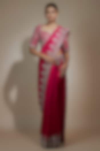 Pink Silk Cutwork Embroidered Bridal Saree Set by Jayanti Reddy at Pernia's Pop Up Shop