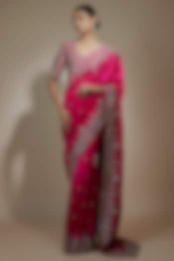 Pink Silk Cutwork Embroidered Saree Set by Jayanti Reddy