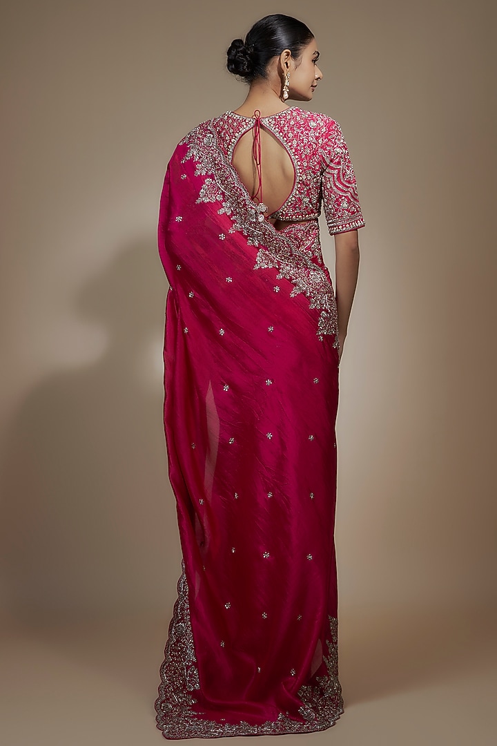 Pink Silk Cutwork Embroidered Bridal Saree Set by Jayanti Reddy at Pernia's Pop Up Shop