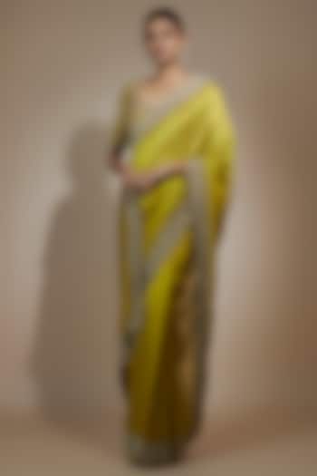 Mustard Yellow Silk Zari Embroidered Saree Set by Jayanti Reddy