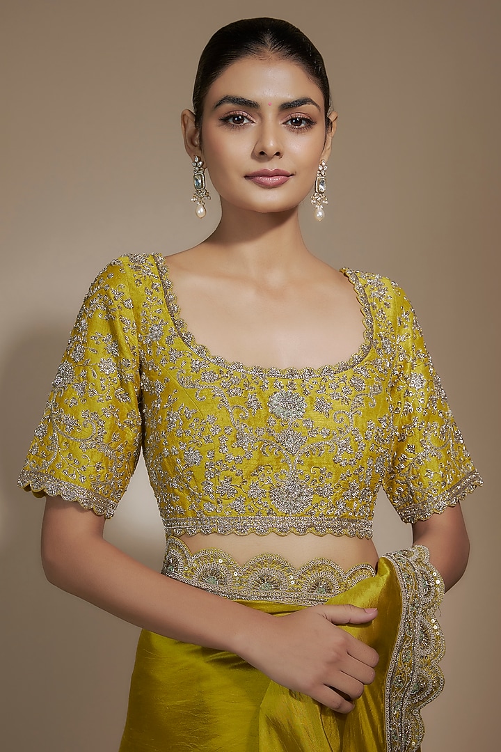 Mustard Yellow Silk Zari Embroidered Bridal Saree Set by Jayanti Reddy at Pernia's Pop Up Shop