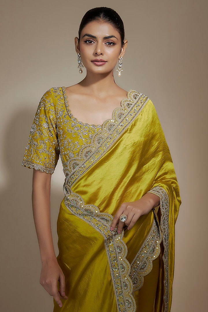 Mustard Yellow Silk Zari Embroidered Bridal Saree Set by Jayanti Reddy at Pernia's Pop Up Shop