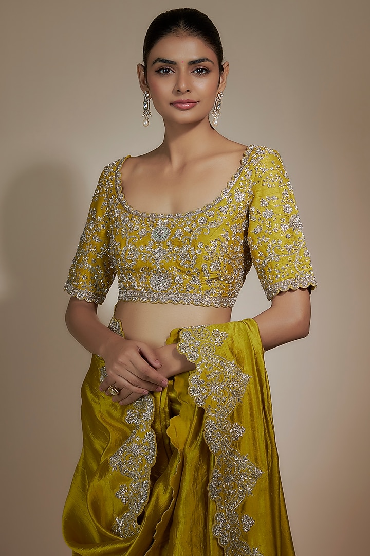 Mustard Yellow Silk Zari Embroidered Bridal Saree Set by Jayanti Reddy at Pernia's Pop Up Shop