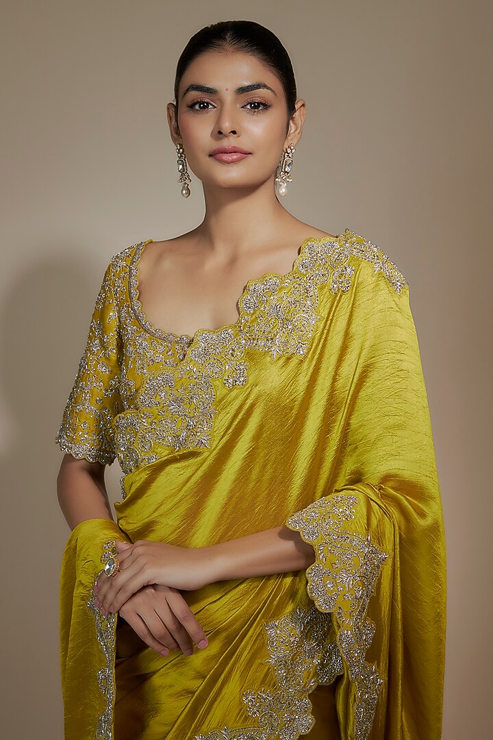Mustard Yellow Silk Zari Embroidered Bridal Saree Set by Jayanti Reddy at Pernia's Pop Up Shop